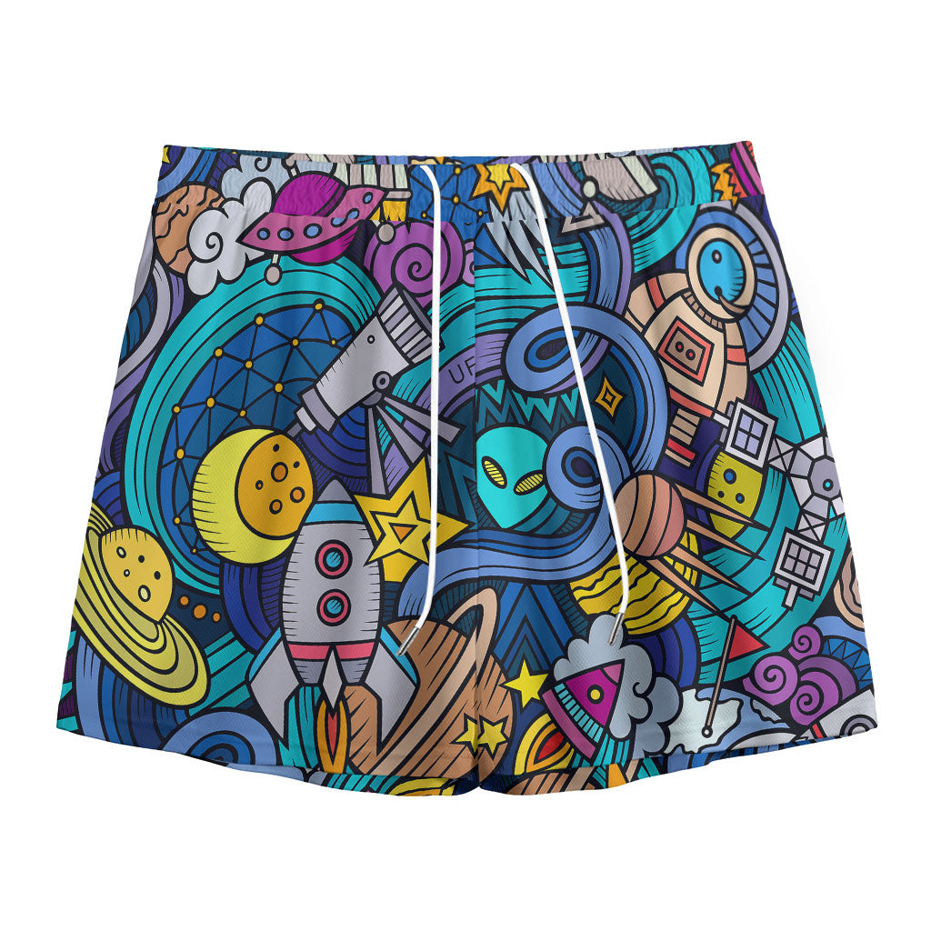 Abstract Cartoon Galaxy Space Print Mesh Shorts