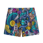 Abstract Cartoon Galaxy Space Print Mesh Shorts