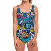 Abstract Cartoon Galaxy Space Print One Piece Swimsuit