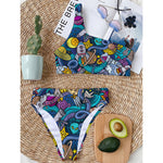 Abstract Cartoon Galaxy Space Print One Shoulder Bikini Top