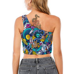 Abstract Cartoon Galaxy Space Print One Shoulder Crop Top