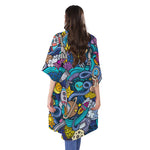 Abstract Cartoon Galaxy Space Print Open Front Beach Cover Up