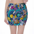 Abstract Cartoon Galaxy Space Print Pencil Mini Skirt