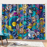 Abstract Cartoon Galaxy Space Print Pencil Pleat Curtains