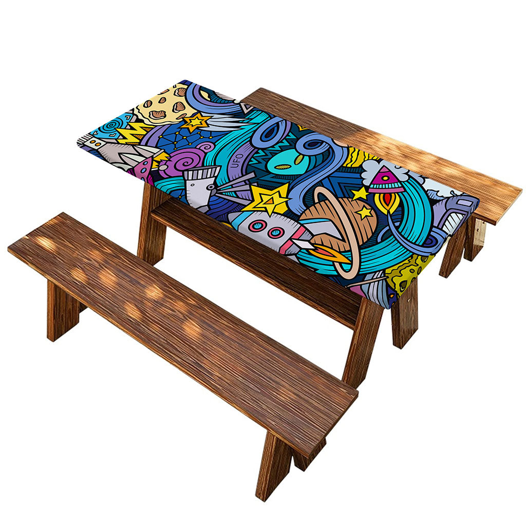 Abstract Cartoon Galaxy Space Print Picnic Table Cover