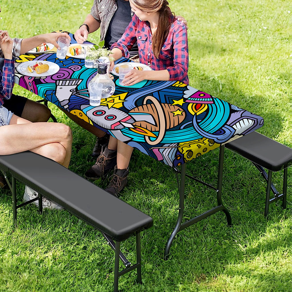 Abstract Cartoon Galaxy Space Print Picnic Table Cover