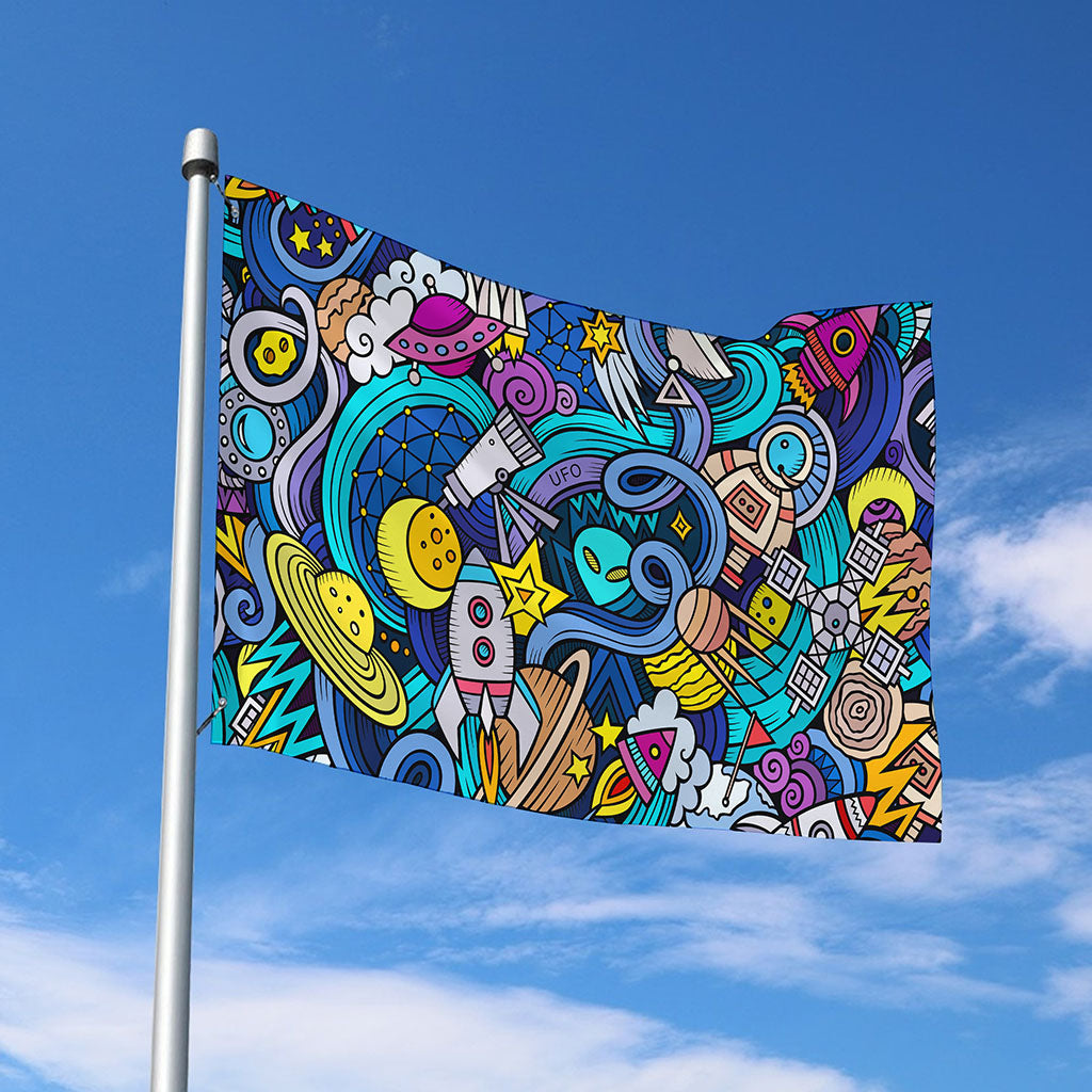 Abstract Cartoon Galaxy Space Print Polyester Flag