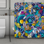 Abstract Cartoon Galaxy Space Print Polyester Shower Curtain