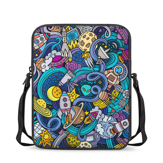 Abstract Cartoon Galaxy Space Print Rectangular Crossbody Bag