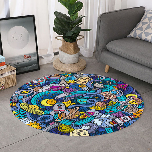 Abstract Cartoon Galaxy Space Print Round Rug