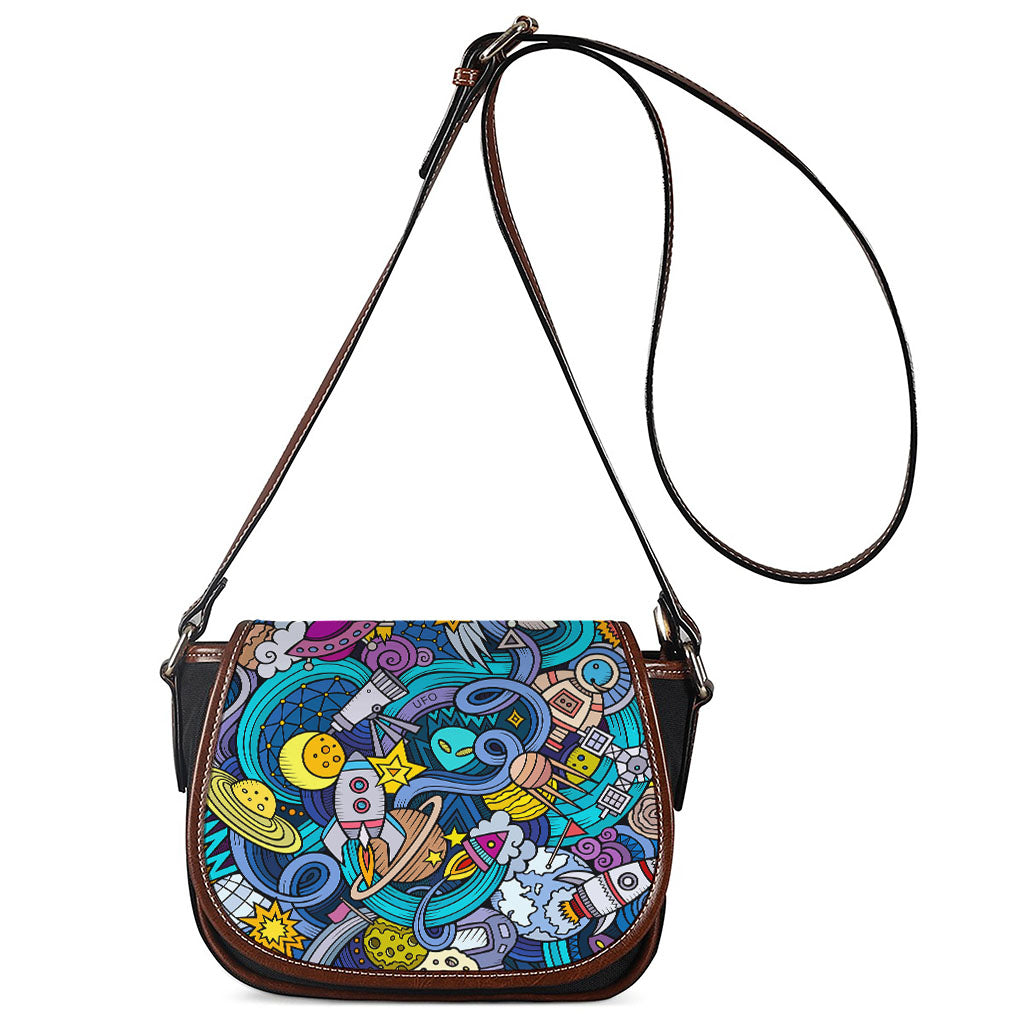 Abstract Cartoon Galaxy Space Print Saddle Bag