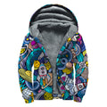 Abstract Cartoon Galaxy Space Print Sherpa Lined Zip Up Hoodie