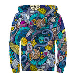 Abstract Cartoon Galaxy Space Print Sherpa Lined Zip Up Hoodie