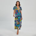 Abstract Cartoon Galaxy Space Print Short Sleeve Maxi Dress