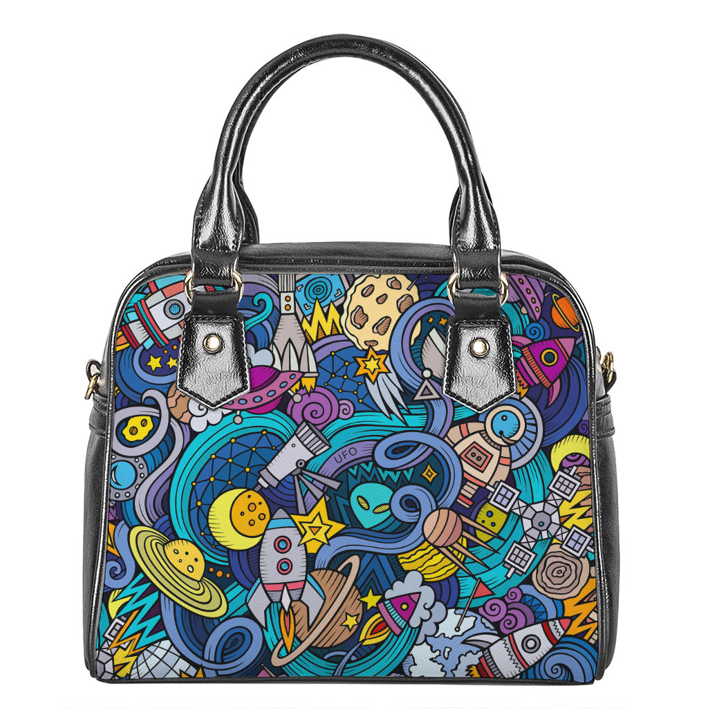 Abstract Cartoon Galaxy Space Print Shoulder Handbag