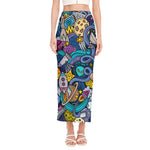 Abstract Cartoon Galaxy Space Print Side Slit Maxi Skirt
