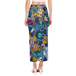 Abstract Cartoon Galaxy Space Print Side Slit Maxi Skirt