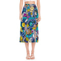 Abstract Cartoon Galaxy Space Print Side Slit Midi Skirt