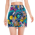Abstract Cartoon Galaxy Space Print Side Slit Mini Skirt