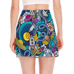 Abstract Cartoon Galaxy Space Print Side Slit Mini Skirt