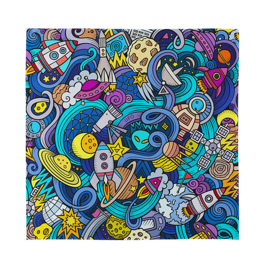 Abstract Cartoon Galaxy Space Print Silk Bandana