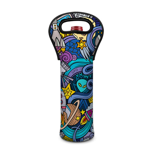 Abstract Cartoon Galaxy Space Print Single Neoprene Wine Tote