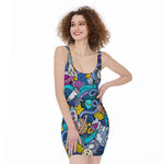 Abstract Cartoon Galaxy Space Print Sleeveless Bodycon Dress