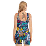 Abstract Cartoon Galaxy Space Print Sleeveless One Piece Swimsuit
