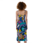 Abstract Cartoon Galaxy Space Print Slim Fit Midi Cami Dress