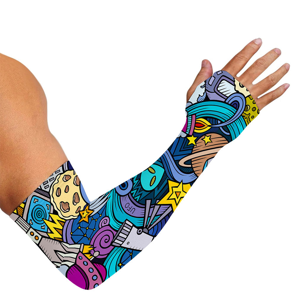 Abstract Cartoon Galaxy Space Print Sun Protection Arm Sleeves