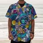 Abstract Cartoon Galaxy Space Print Textured Short Sleeve Shirt