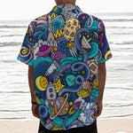 Abstract Cartoon Galaxy Space Print Textured Short Sleeve Shirt