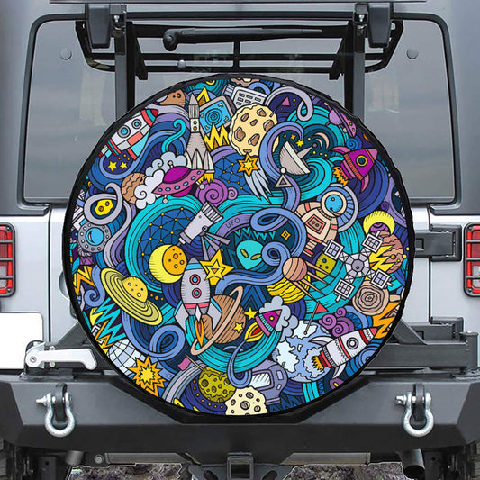 Abstract Cartoon Galaxy Space Print Tire Cover