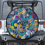 Abstract Cartoon Galaxy Space Print Tire Cover With Camera Hole