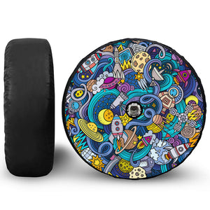 Abstract Cartoon Galaxy Space Print Tire Cover With Camera Hole