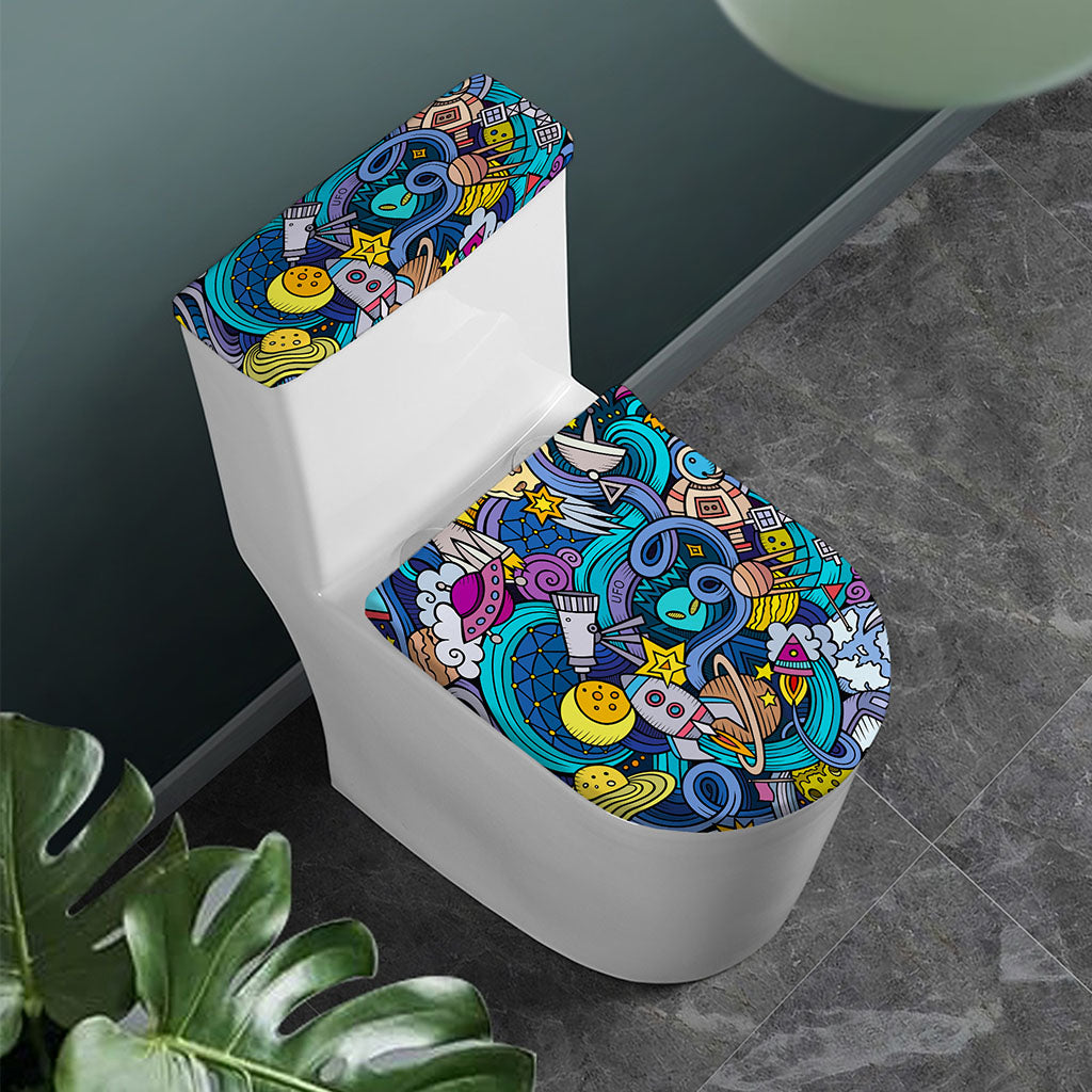 Abstract Cartoon Galaxy Space Print Toilet Lid And Tank Cover Set