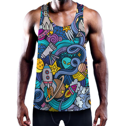 Abstract Cartoon Galaxy Space Print Training Tank Top