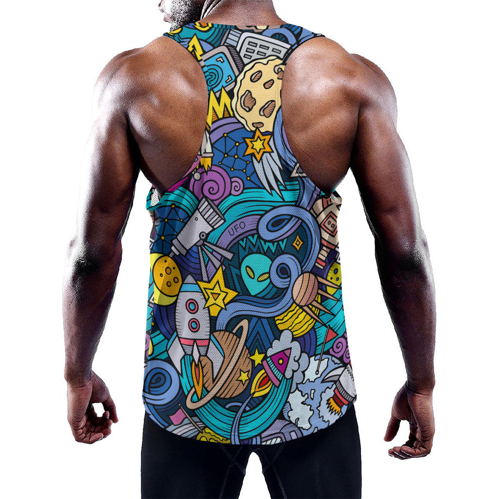 Abstract Cartoon Galaxy Space Print Training Tank Top