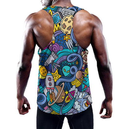 Abstract Cartoon Galaxy Space Print Training Tank Top