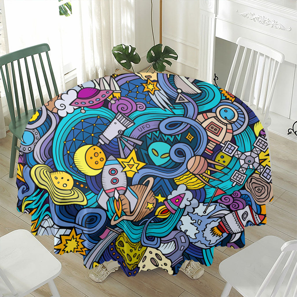 Abstract Cartoon Galaxy Space Print Waterproof Round Tablecloth