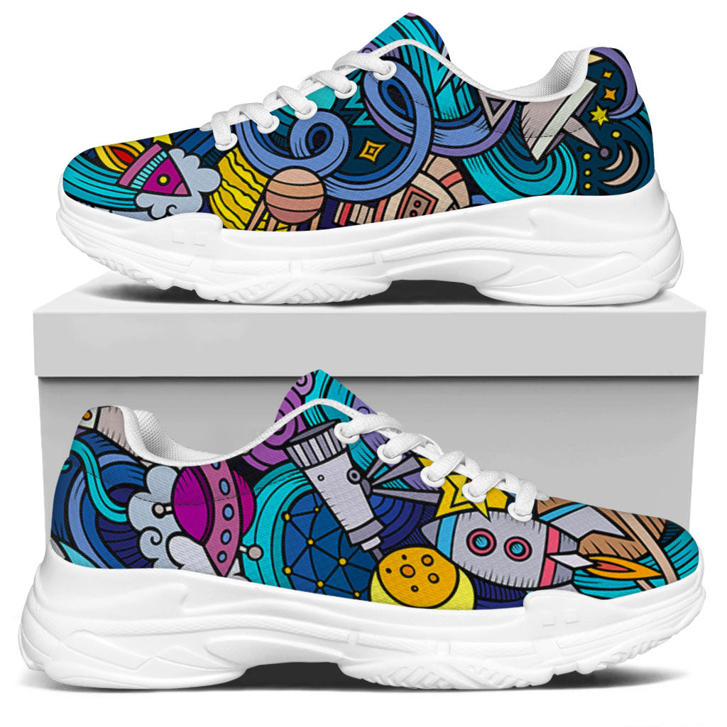 Abstract Cartoon Galaxy Space Print White Chunky Shoes