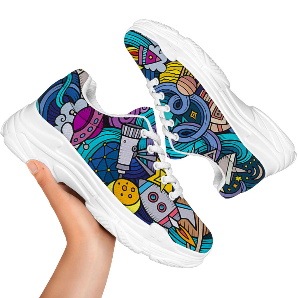 Abstract Cartoon Galaxy Space Print White Chunky Shoes