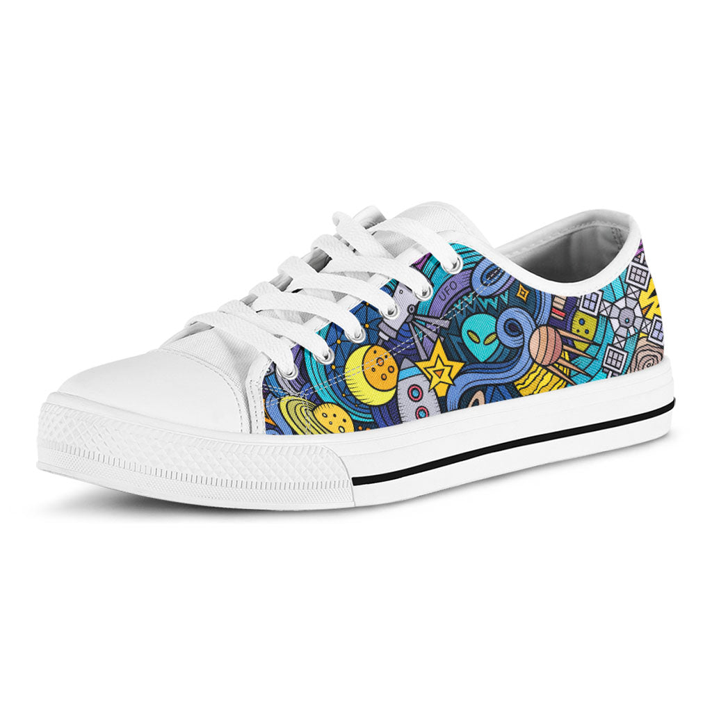 Abstract Cartoon Galaxy Space Print White Low Top Sneakers