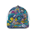 Abstract Cartoon Galaxy Space Print White Mesh Trucker Hat