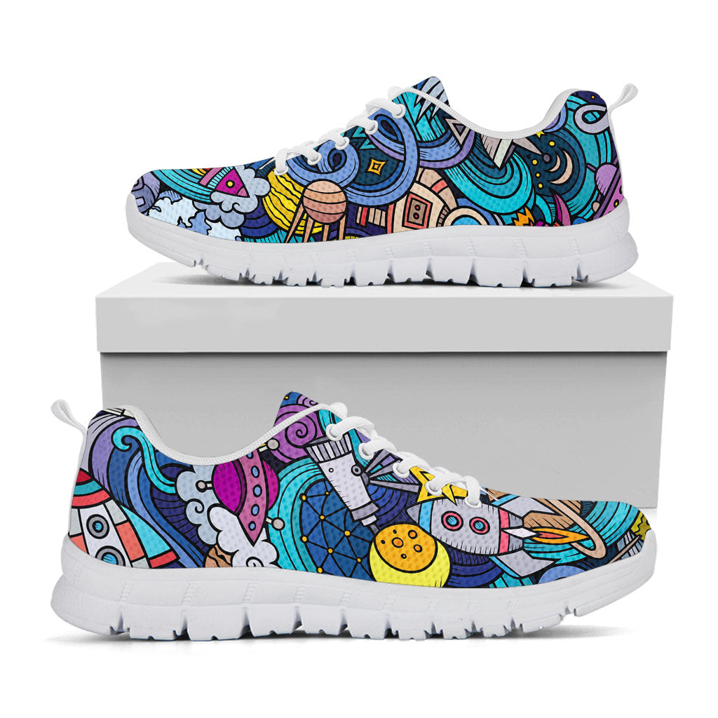 Abstract Cartoon Galaxy Space Print White Running Shoes