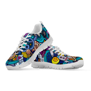 Abstract Cartoon Galaxy Space Print White Running Shoes