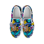 Abstract Cartoon Galaxy Space Print White Slip On Sneakers