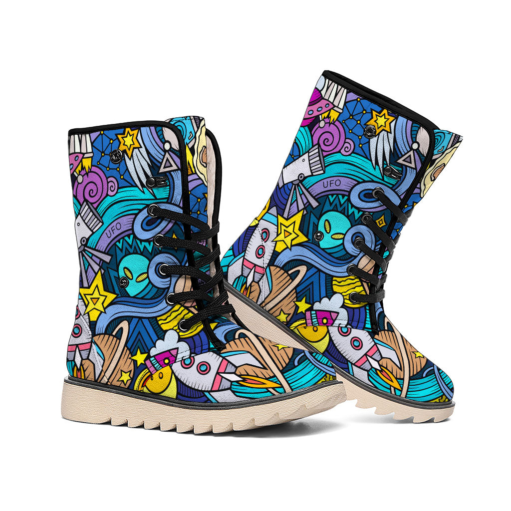 Abstract Cartoon Galaxy Space Print Winter Boots