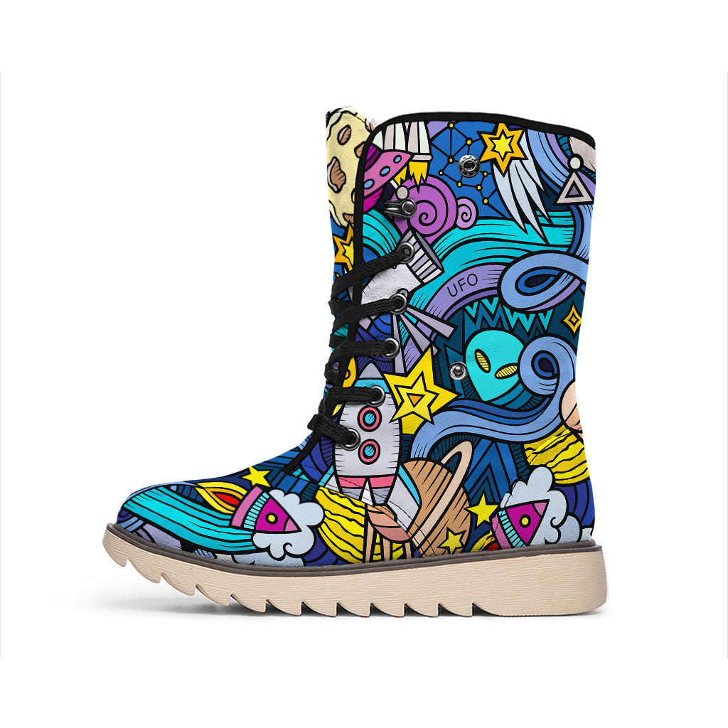 Abstract Cartoon Galaxy Space Print Winter Boots