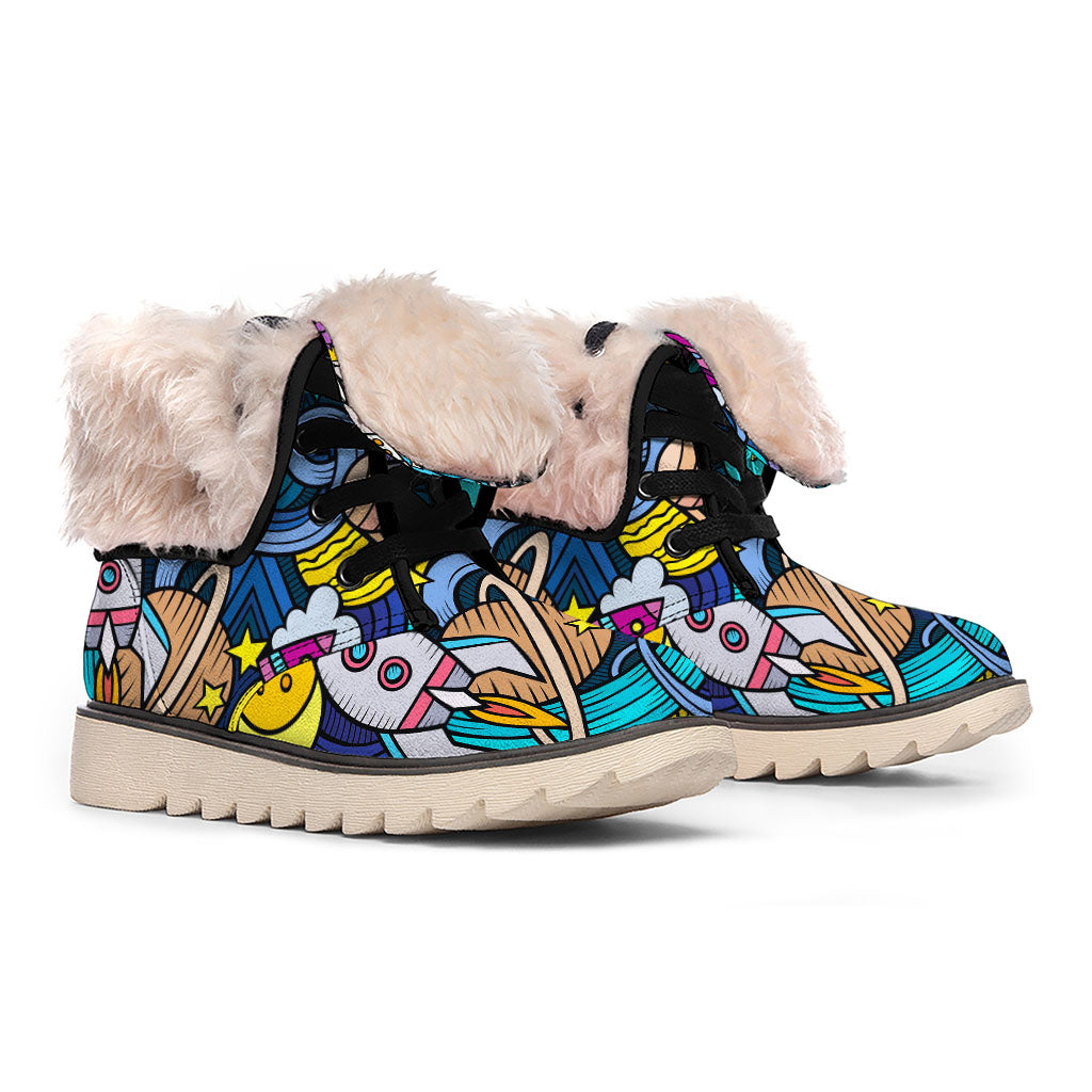 Abstract Cartoon Galaxy Space Print Winter Boots